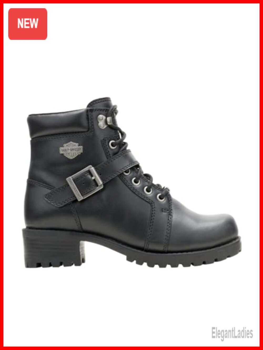 Womens Full Grain Leather Ankle Motorcycle Boots Block Heel Side Zip